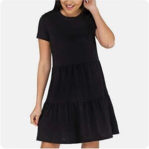 NICOLE MILLER Beachy Boho Two Tier Relaxed Fit Crewneck Black A-Line Dress SZ XL